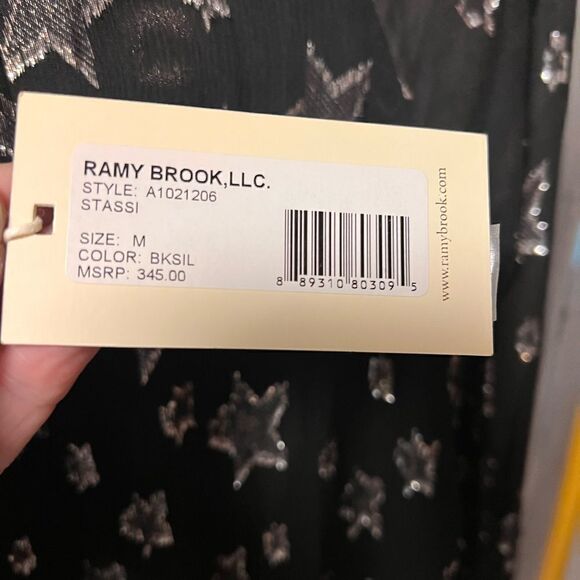 Ramy Brook Stassi Silk Blend Metallic Star Print Mock Neck Blouse - Picture 10 of 10